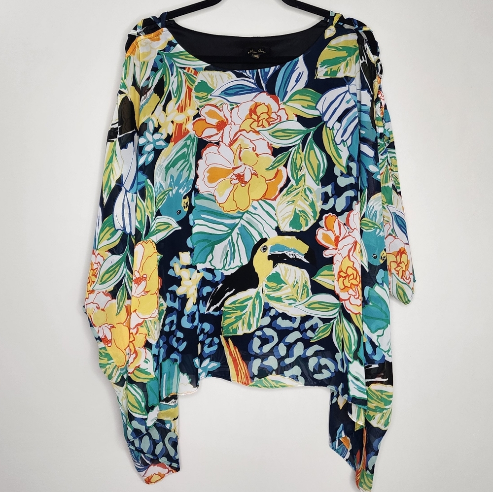 Melissa Paige Floral‎ and Toucan Print Blouse Large